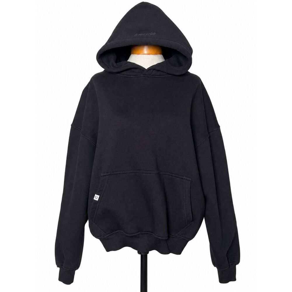 DRMERS CLUB Oversized Fleece Hoodie Thick Blank Streetwear Black Size Small